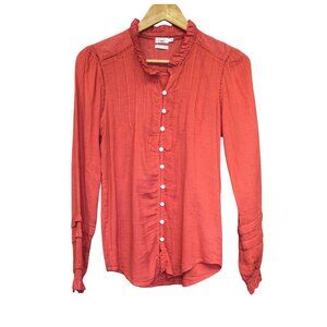 Faherty Womens Organic Cotton Button Up Blouse Boho Top Ruffle Collar Size S